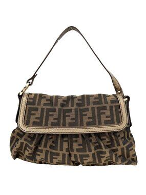 Fendi Handbag Zucca Canvas Leather Brown Gold